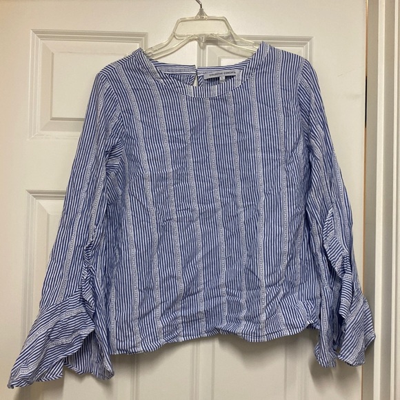 Blue and white striped float sleeve blouse - Picture 1 of 5